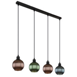 Luminosa Lighting Luminosa Zumba Bar Pendant Ceiling Light Matt Black Balls Glass Shade 4X E27 - thumbnail 2