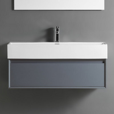 Homestylestore 1010mm Black Grey Wall Hung Waterproof Bathroom Vanity Unit - image 1
