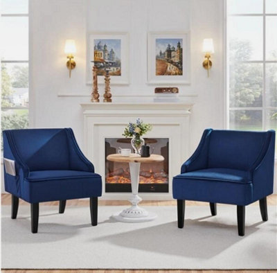 Modern Armchair Velvet Accent Chair With Rubberwood Legs For Living Room Blue - image 1