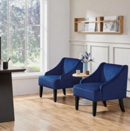 Modern Armchair Velvet Accent Chair With Rubberwood Legs For Living Room Blue - thumbnail 5