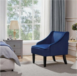 Modern Armchair Velvet Accent Chair With Rubberwood Legs For Living Room Blue - thumbnail 6