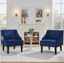 Modern Armchair Velvet Accent Chair With Rubberwood Legs For Living Room Blue - thumbnail 1