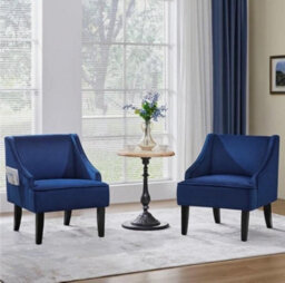 Modern Armchair Velvet Accent Chair With Rubberwood Legs For Living Room Blue - thumbnail 2