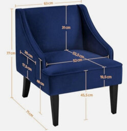Modern Armchair Velvet Accent Chair With Rubberwood Legs For Living Room Blue - thumbnail 3