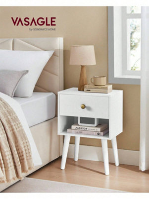 Songmics Vasagle Bedside Table, Side Table With Storage Drawer And Open Shelf, Solid Wood Legs,for Living Room,ebony Black,cloud White - image 1