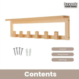 Keypak Beech Wooden Coat Rack With Shelf, 68Cm Wall-Mounted 6 Hooks Storage Shelf All-Wood - thumbnail 3