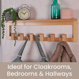 Keypak Beech Wooden Coat Rack With Shelf, 68Cm Wall-Mounted 6 Hooks Storage Shelf All-Wood - thumbnail 4