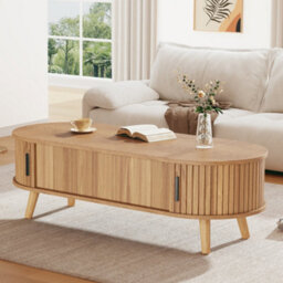 Btm Lift Top Oval Coffee Table With Hidden Storage, Height Adjustable Centre Table, Space Saving Sofa Side Table, Natural Wood - thumbnail 2