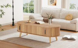 Btm Lift Top Oval Coffee Table With Hidden Storage, Height Adjustable Centre Table, Space Saving Sofa Side Table, Natural Wood - thumbnail 5