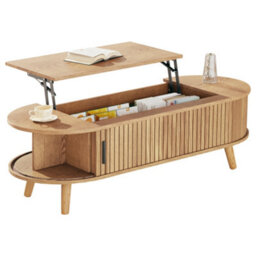 Btm Lift Top Oval Coffee Table With Hidden Storage, Height Adjustable Centre Table, Space Saving Sofa Side Table, Natural Wood - thumbnail 9