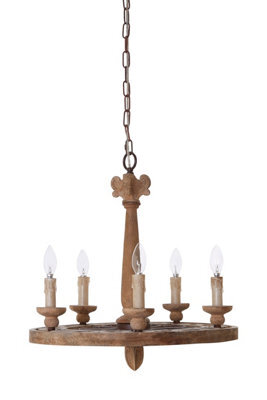 Orsina 5 Arm Shabby Chic Chandelier, Aged Wood & Metal Hanging Ceiling Light,  Melted Candle Holder Design - image 1