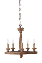 Orsina 5 Arm Shabby Chic Chandelier, Aged Wood & Metal Hanging Ceiling Light,  Melted Candle Holder Design