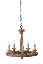 Orsina 5 Arm Shabby Chic Chandelier, Aged Wood & Metal Hanging Ceiling Light,  Melted Candle Holder Design - thumbnail 2