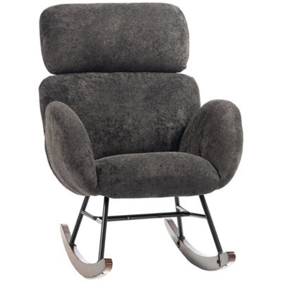 Rocking Chair With Adjustable Headrest Velvet Upholstery Dark Grey - image 1