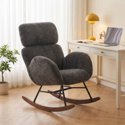 Rocking Chair With Adjustable Headrest Velvet Upholstery Dark Grey - thumbnail 5