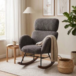 Rocking Chair With Adjustable Headrest Velvet Upholstery Dark Grey - thumbnail 6