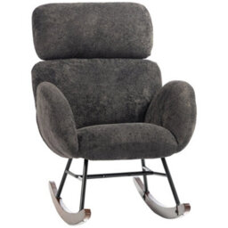 Rocking Chair With Adjustable Headrest Velvet Upholstery Dark Grey - thumbnail 1