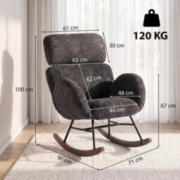Rocking Chair With Adjustable Headrest Velvet Upholstery Dark Grey - thumbnail 2