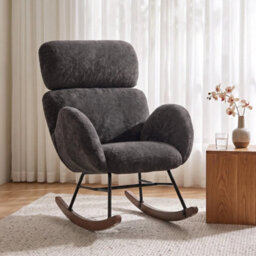 Rocking Chair With Adjustable Headrest Velvet Upholstery Dark Grey - thumbnail 3