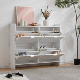 Abrihome Modern Shoe Cabinet 110X90X24Cm With 4 Flip Drawers & Open Shelves, Freestanding Shoe Storage For Entryway & Hallway, White - thumbnail 9