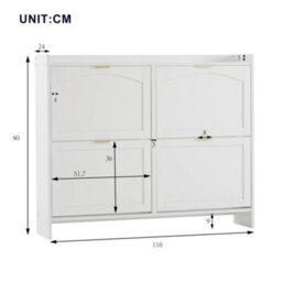 Abrihome Modern Shoe Cabinet 110X90X24Cm With 4 Flip Drawers & Open Shelves, Freestanding Shoe Storage For Entryway & Hallway, White - thumbnail 8
