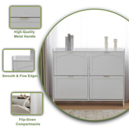 Abrihome Modern Shoe Cabinet 110X90X24Cm With 4 Flip Drawers & Open Shelves, Freestanding Shoe Storage For Entryway & Hallway, White - thumbnail 5