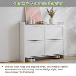 Abrihome Modern Shoe Cabinet 110X90X24Cm With 4 Flip Drawers & Open Shelves, Freestanding Shoe Storage For Entryway & Hallway, White - thumbnail 3