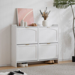 Abrihome Modern Shoe Cabinet 110X90X24Cm With 4 Flip Drawers & Open Shelves, Freestanding Shoe Storage For Entryway & Hallway, White - thumbnail 2