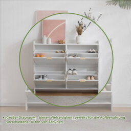 Abrihome Modern Shoe Cabinet 110X90X24Cm With 4 Flip Drawers & Open Shelves, Freestanding Shoe Storage For Entryway & Hallway, White - thumbnail 7