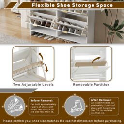 Abrihome Modern Shoe Cabinet 110X90X24Cm With 4 Flip Drawers & Open Shelves, Freestanding Shoe Storage For Entryway & Hallway, White - thumbnail 6