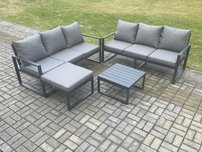 Fimous Aluminium 4 Pieces Garden Furniture Sofa Set With Cushions 7 Seater Outdoor Patio Set With Coffee Table Big Footstool - image 1
