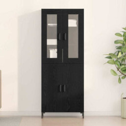 Berkfield Sideboard With Wall Cabinet Black Oak Engineered Wood - thumbnail 4