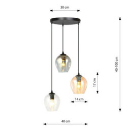 Emibig Lighting Emibig Istar Pendant Lamp  3 X E27 Black With Transparent, Graphite And Amber Shade - thumbnail 9