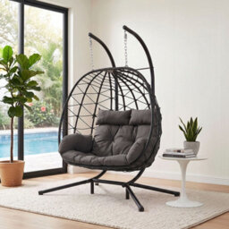 Breeins Outdoor & Indoor 2-Seater Swing Hanging Egg Chair With Metal Stand, Foldable Hanging Chair