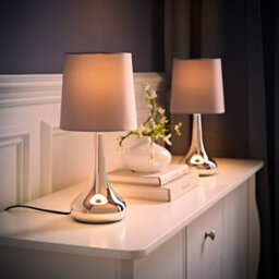 Valuelights Teardrop Pair Of Chrome Touch Table Lamps With Grey Shade And Bulbs - thumbnail 3