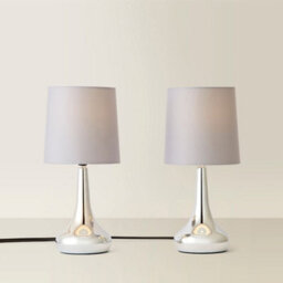 Valuelights Teardrop Pair Of Chrome Touch Table Lamps With Grey Shade And Bulbs - thumbnail 4