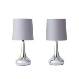 Valuelights Teardrop Pair Of Chrome Touch Table Lamps With Grey Shade And Bulbs - thumbnail 8
