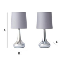 Valuelights Teardrop Pair Of Chrome Touch Table Lamps With Grey Shade And Bulbs - thumbnail 9