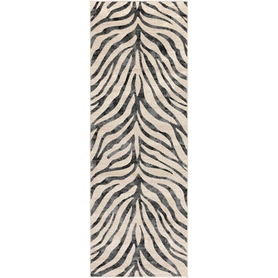 Livabliss City-Animal Print Grey Beige Black Boho Zebra Pattern Living Dining Bedroom Rug 80 X 220 Cm Easy Care, Non Shedding - image 1