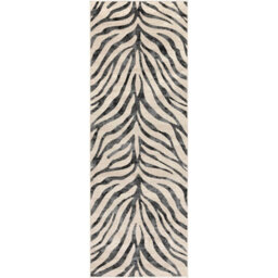 Livabliss City-Animal Print Grey Beige Black Boho Zebra Pattern Living Dining Bedroom Rug 80 X 220 Cm Easy Care, Non Shedding - thumbnail 1