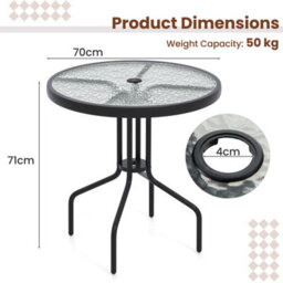 Gainoom 70Cm Black Patio Dining Table Round Bistro Table W/ Metal Frame - thumbnail 2