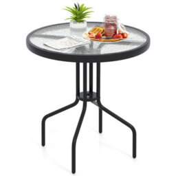 Gainoom 70Cm Black Patio Dining Table Round Bistro Table W/ Metal Frame - thumbnail 1