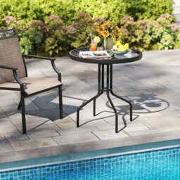 Gainoom 70Cm Black Patio Dining Table Round Bistro Table W/ Metal Frame - thumbnail 4