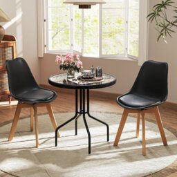 Gainoom 70Cm Black Patio Dining Table Round Bistro Table W/ Metal Frame - thumbnail 6