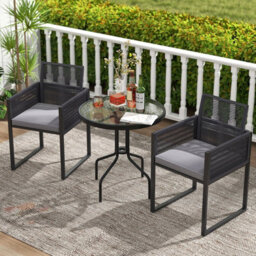 Gainoom 70Cm Black Patio Dining Table Round Bistro Table W/ Metal Frame - thumbnail 5