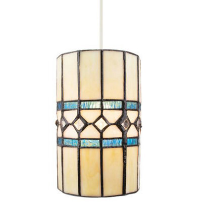 Happy Homewares Contemporary Amber Glass Tiffany Pendant Light Shade With Bright Teal Strips - image 1