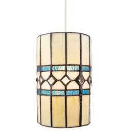 Happy Homewares Contemporary Amber Glass Tiffany Pendant Light Shade With Bright Teal Strips