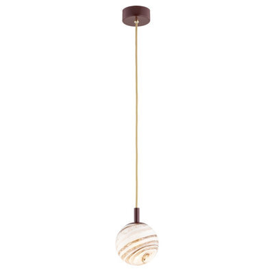 Luminosa Lighting Luminosa Almiros Globe Pendant Ceiling Light White-Brown (Marble Colour), Chocolate Brown, Gold Wire - image 1