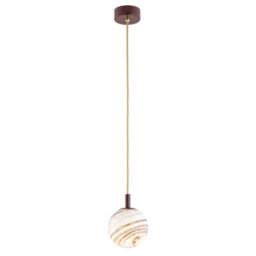 Luminosa Lighting Luminosa Almiros Globe Pendant Ceiling Light White-Brown (Marble Colour), Chocolate Brown, Gold Wire - thumbnail 1