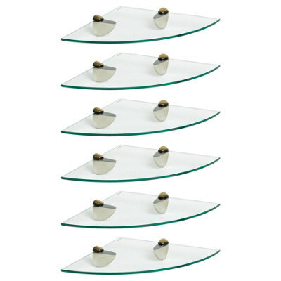 Harbour Housewares 6X Floating Glass Corner Shelves - 30Cm - Gold Brackets - Bathroom Shower Storage Vanity Display Unit Shelf - image 1